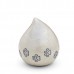 Brass Teardrop - Pet Cremation Ashes Urn - (White with Silver Pawprints)